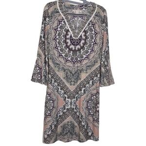 EUC Boston Proper Dress Bell Sleeve Maxi Bohemian Festival Womens Size‎ 10